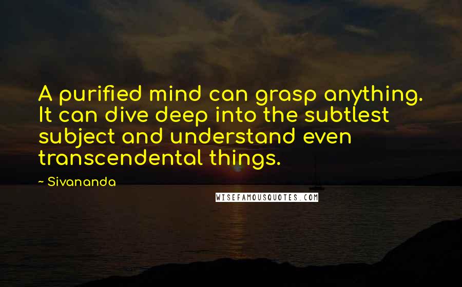 Sivananda Quotes: A purified mind can grasp anything. It can dive deep into the subtlest subject and understand even transcendental things.