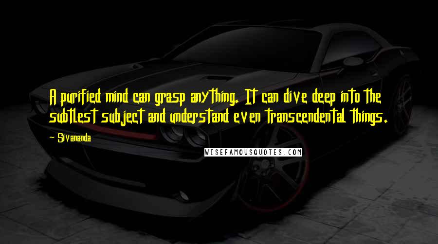 Sivananda Quotes: A purified mind can grasp anything. It can dive deep into the subtlest subject and understand even transcendental things.