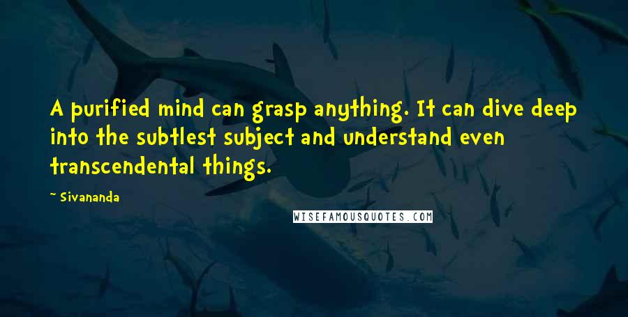 Sivananda Quotes: A purified mind can grasp anything. It can dive deep into the subtlest subject and understand even transcendental things.