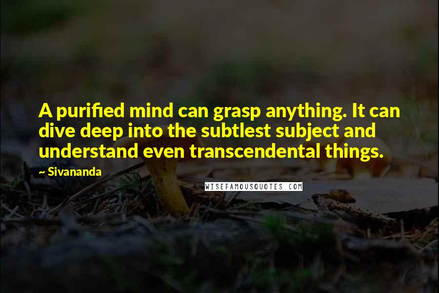 Sivananda Quotes: A purified mind can grasp anything. It can dive deep into the subtlest subject and understand even transcendental things.