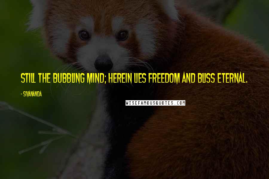 Sivananda Quotes: Still the bubbling mind; herein lies freedom and bliss eternal.