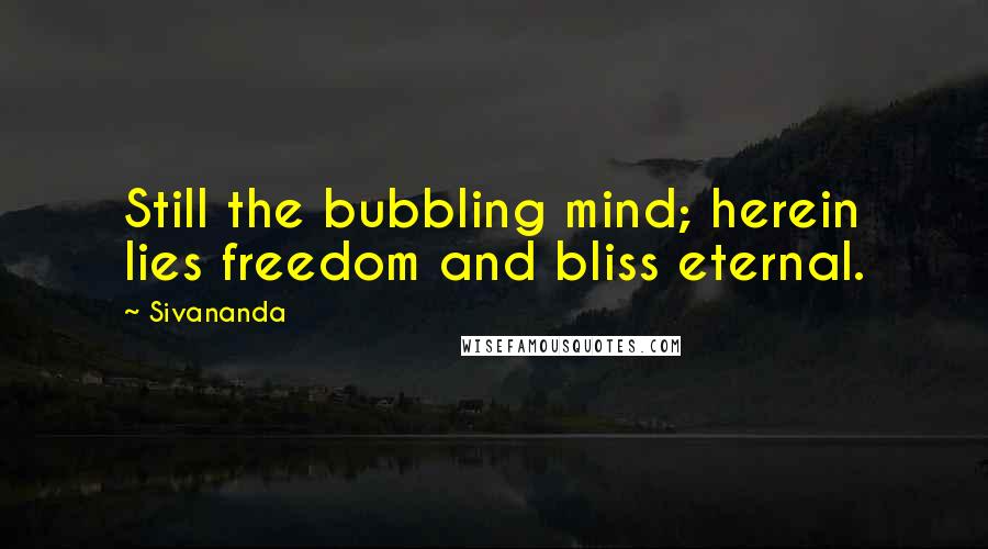 Sivananda Quotes: Still the bubbling mind; herein lies freedom and bliss eternal.