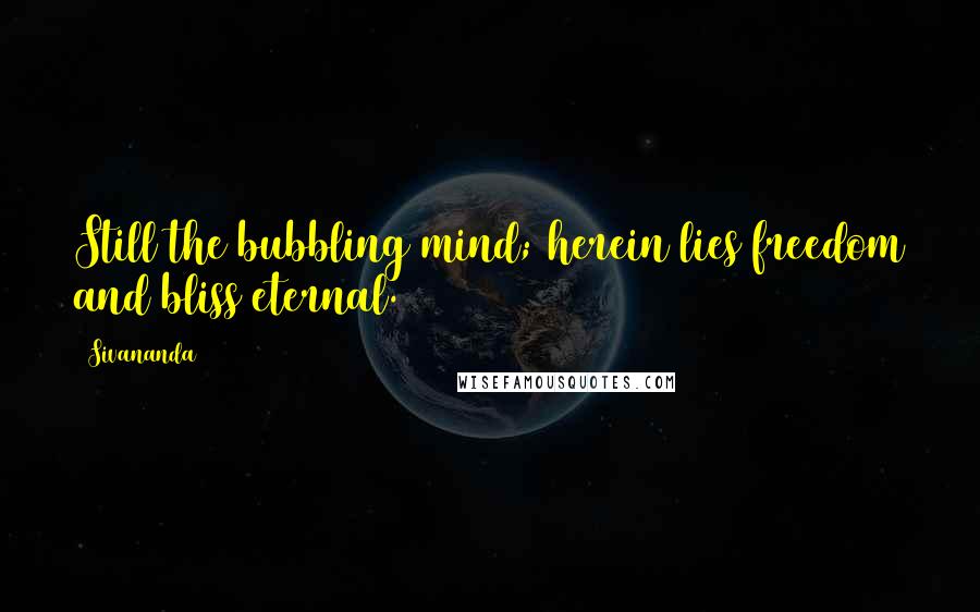 Sivananda Quotes: Still the bubbling mind; herein lies freedom and bliss eternal.