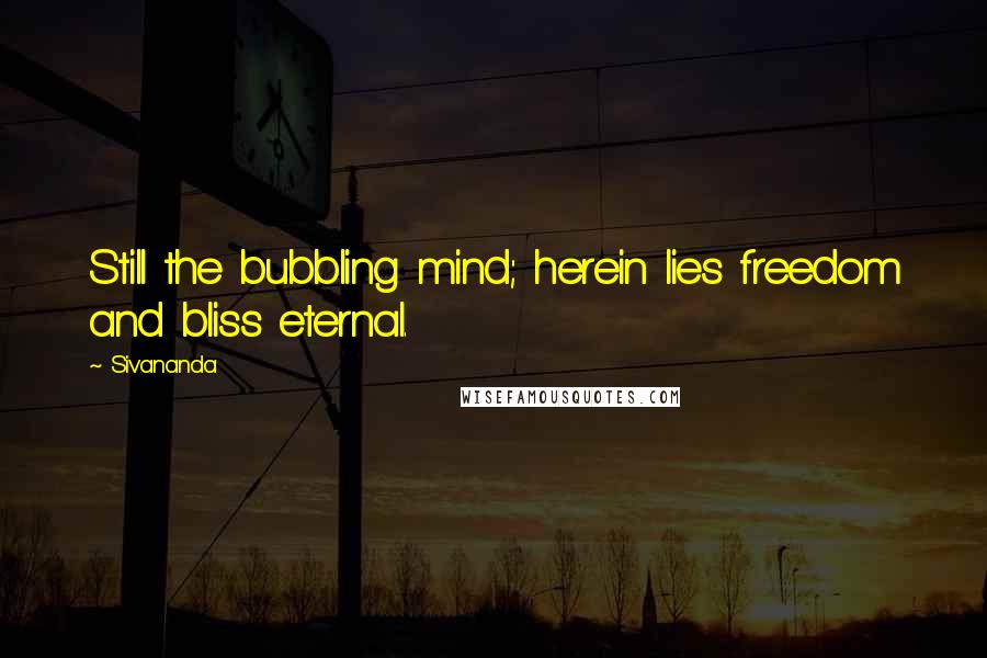 Sivananda Quotes: Still the bubbling mind; herein lies freedom and bliss eternal.