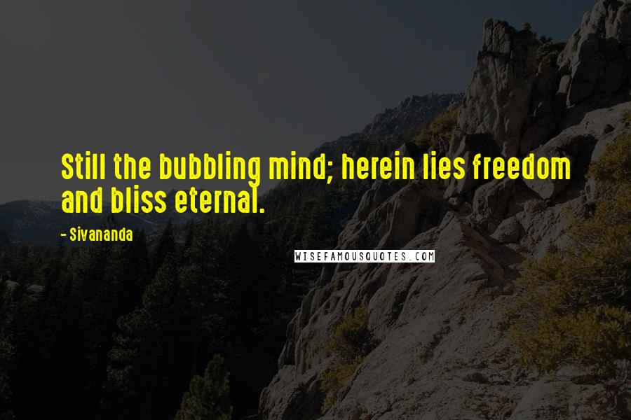 Sivananda Quotes: Still the bubbling mind; herein lies freedom and bliss eternal.