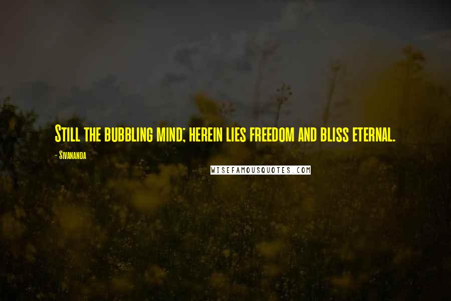 Sivananda Quotes: Still the bubbling mind; herein lies freedom and bliss eternal.