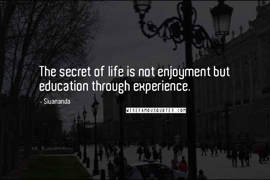 Sivananda Quotes: The secret of life is not enjoyment but education through experience.