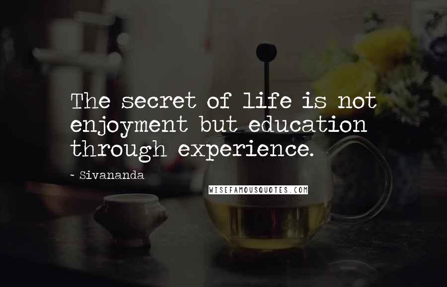 Sivananda Quotes: The secret of life is not enjoyment but education through experience.