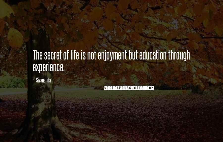 Sivananda Quotes: The secret of life is not enjoyment but education through experience.