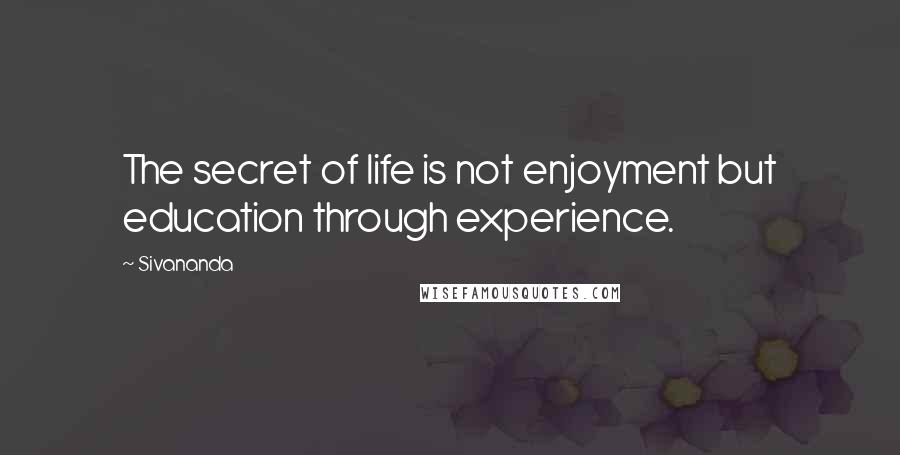 Sivananda Quotes: The secret of life is not enjoyment but education through experience.