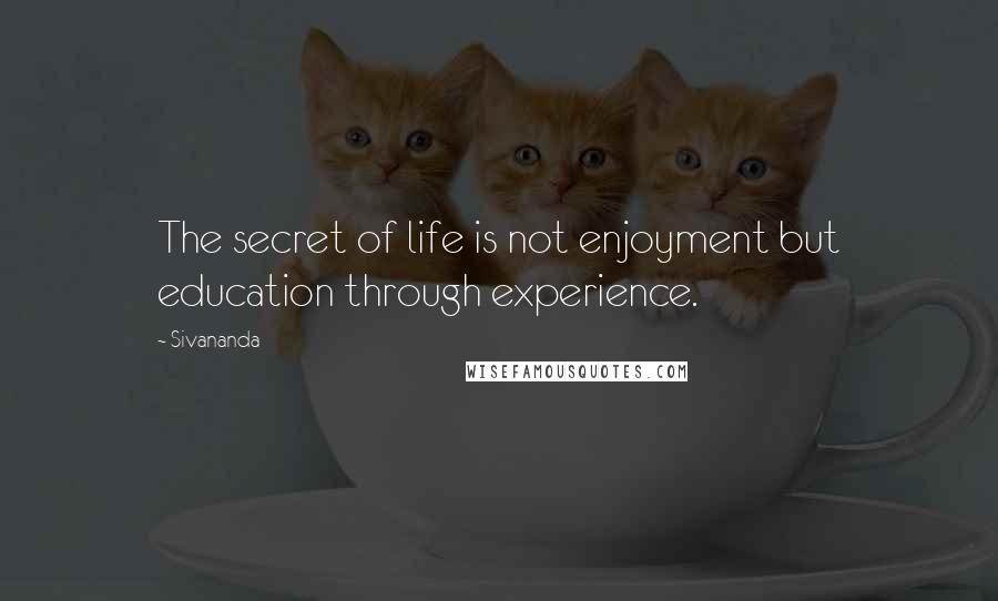 Sivananda Quotes: The secret of life is not enjoyment but education through experience.