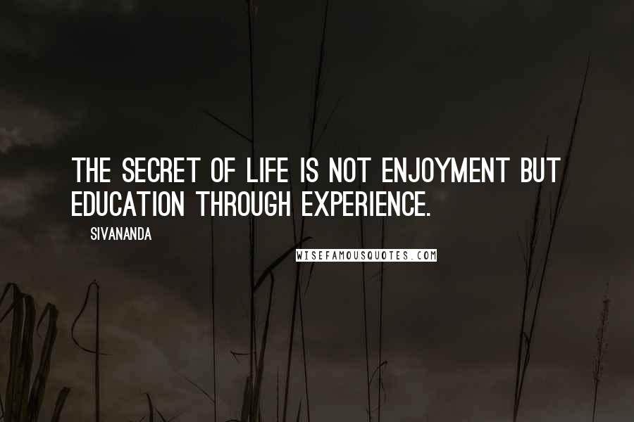 Sivananda Quotes: The secret of life is not enjoyment but education through experience.