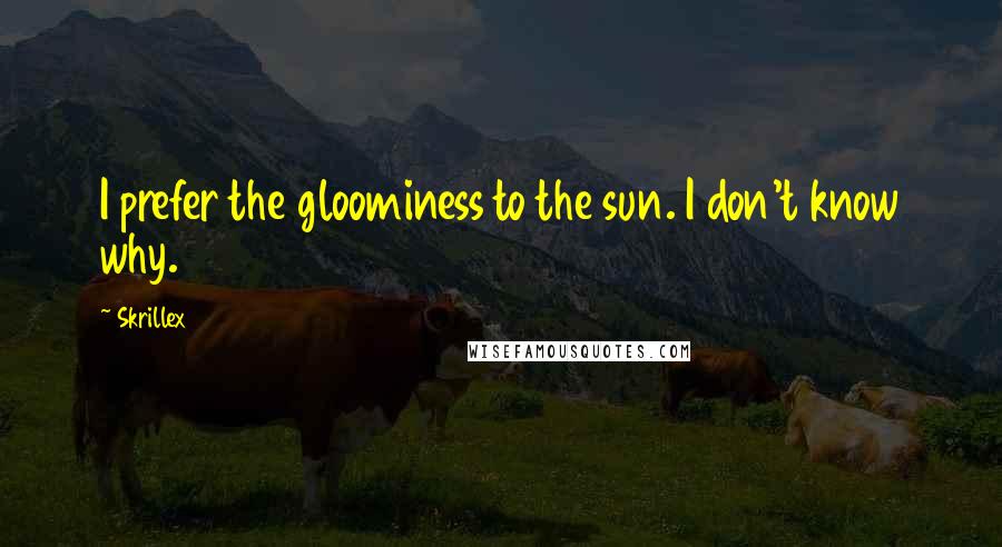 Skrillex Quotes: I prefer the gloominess to the sun. I don't know why.