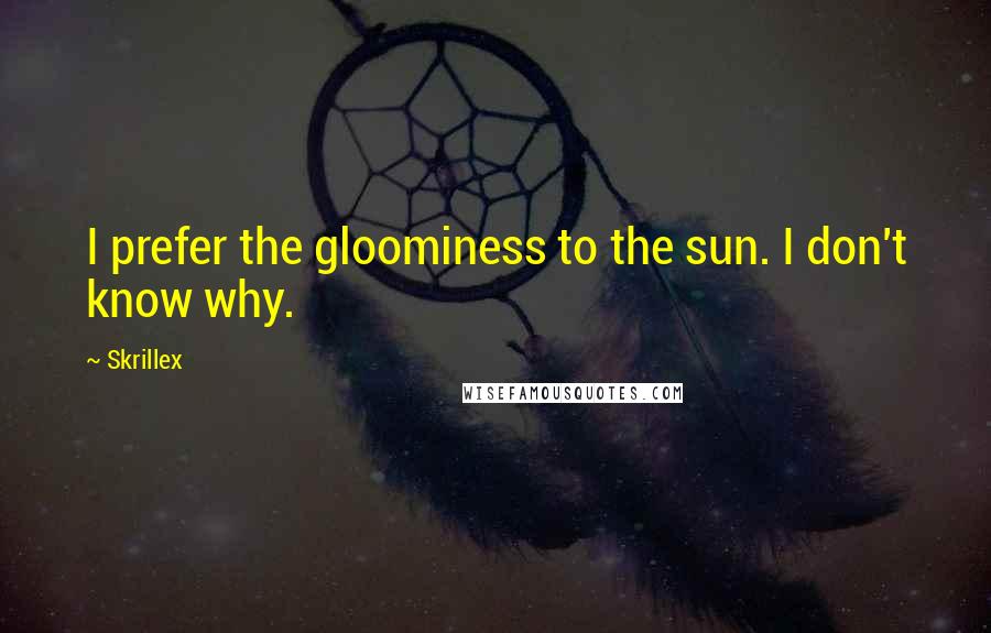 Skrillex Quotes: I prefer the gloominess to the sun. I don't know why.