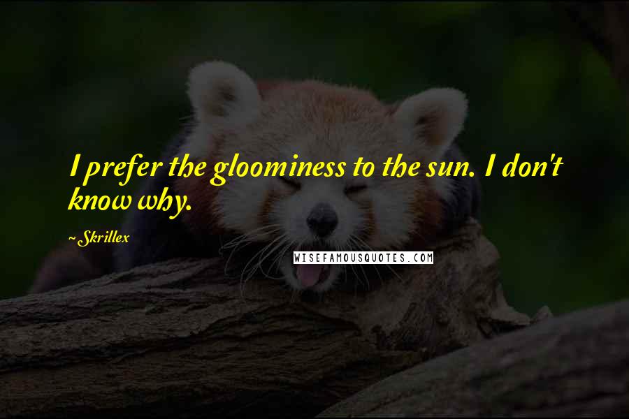 Skrillex Quotes: I prefer the gloominess to the sun. I don't know why.