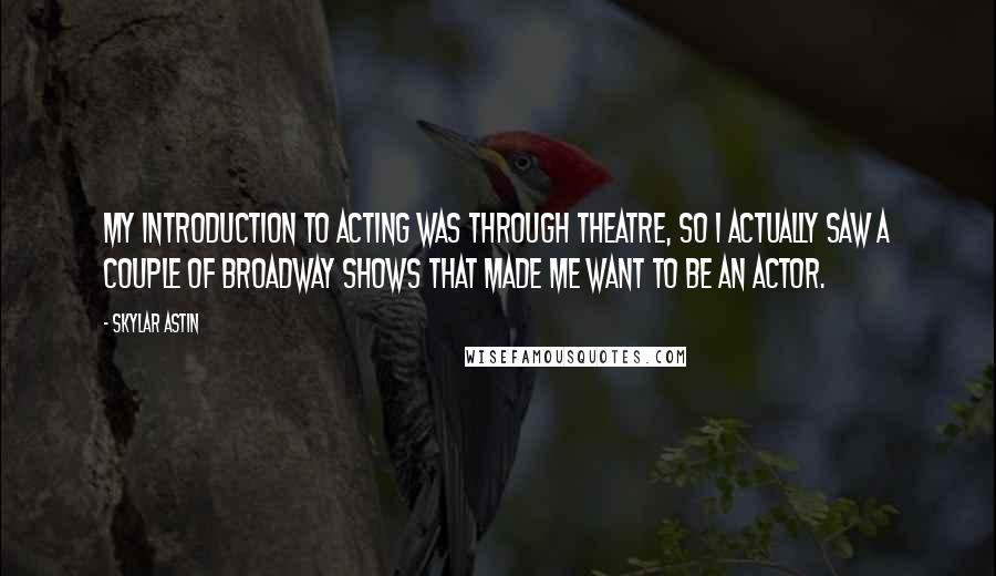 Skylar Astin Quotes: My introduction to acting was through theatre, so I actually saw a couple of Broadway shows that made me want to be an actor.