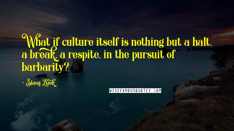 Slavoj Zizek Quotes: What if culture itself is nothing but a halt, a break, a respite, in the pursuit of barbarity?