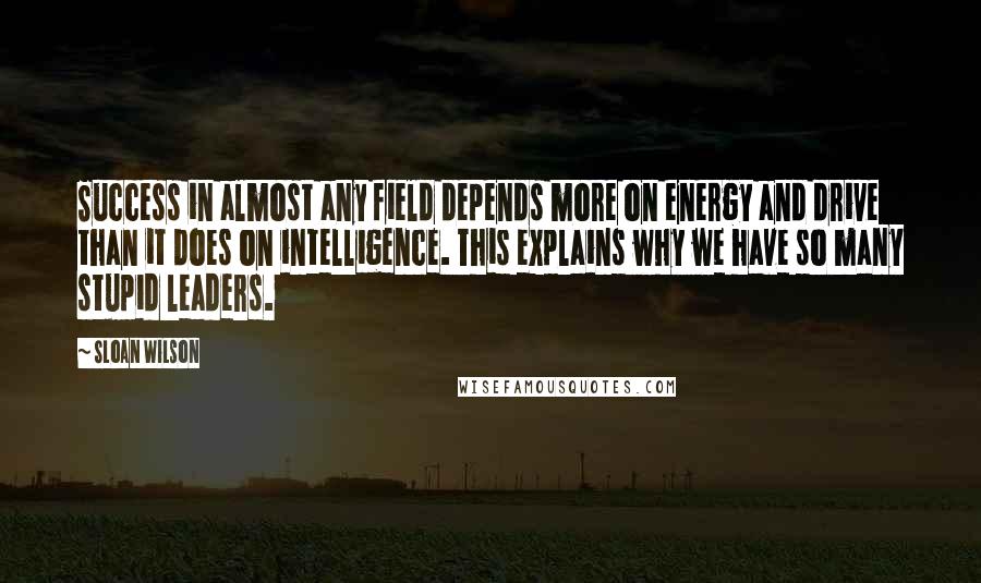 Sloan Wilson Quotes: Success in almost any field depends more on energy and drive than it does on intelligence. This explains why we have so many stupid leaders.