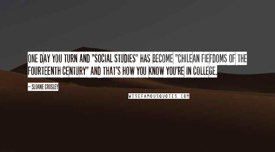 Sloane Crosley Quotes: One day you turn and "social studies" has become "Chilean fiefdoms of the fourteenth century" and that's how you know you're in college.