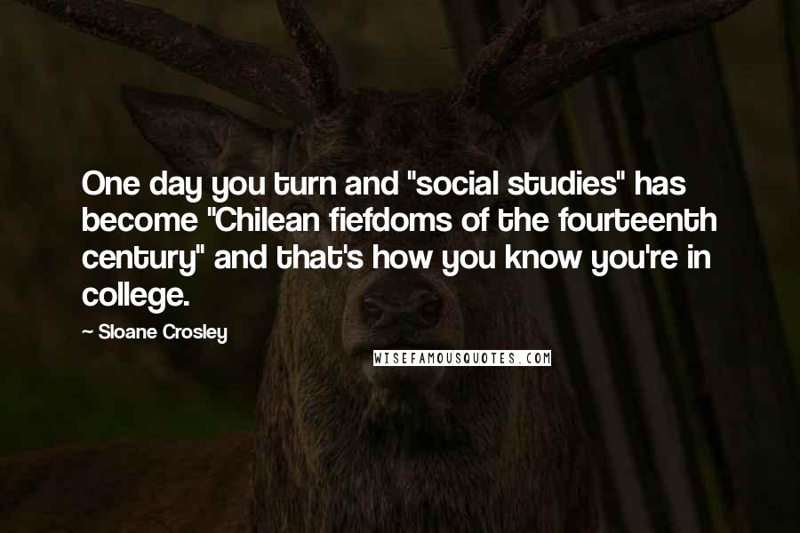 Sloane Crosley Quotes: One day you turn and "social studies" has become "Chilean fiefdoms of the fourteenth century" and that's how you know you're in college.