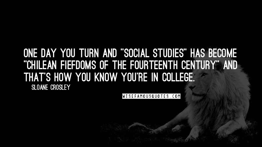 Sloane Crosley Quotes: One day you turn and "social studies" has become "Chilean fiefdoms of the fourteenth century" and that's how you know you're in college.