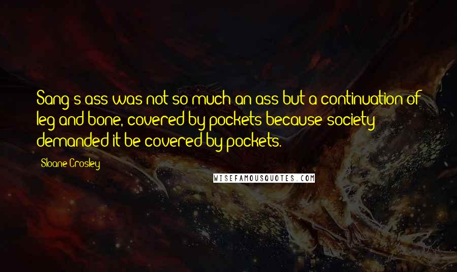 Sloane Crosley Quotes: Sang's ass was not so much an ass but a continuation of leg and bone, covered by pockets because society demanded it be covered by pockets.