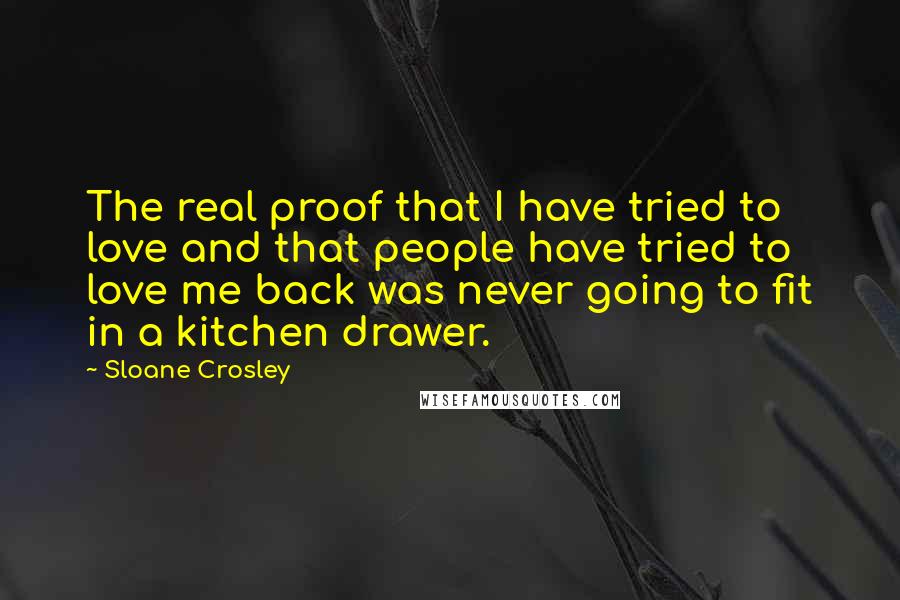 Sloane Crosley Quotes: The real proof that I have tried to love and that people have tried to love me back was never going to fit in a kitchen drawer.