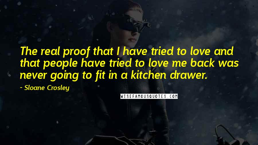 Sloane Crosley Quotes: The real proof that I have tried to love and that people have tried to love me back was never going to fit in a kitchen drawer.