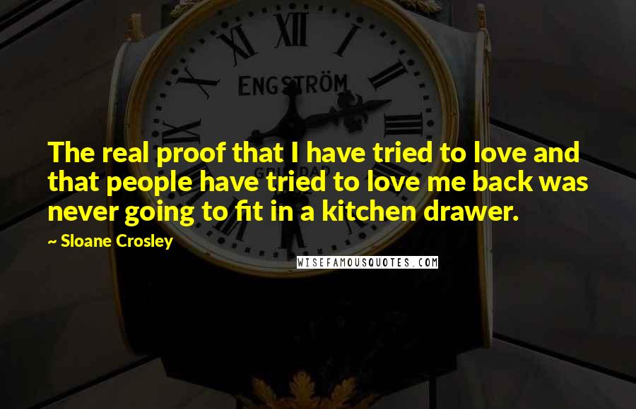 Sloane Crosley Quotes: The real proof that I have tried to love and that people have tried to love me back was never going to fit in a kitchen drawer.