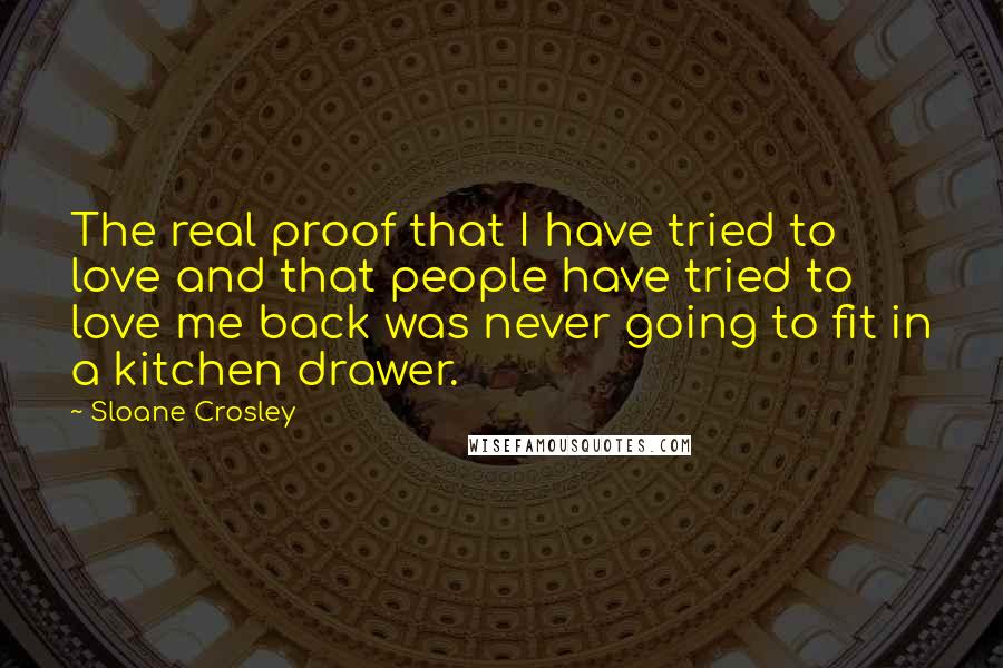 Sloane Crosley Quotes: The real proof that I have tried to love and that people have tried to love me back was never going to fit in a kitchen drawer.