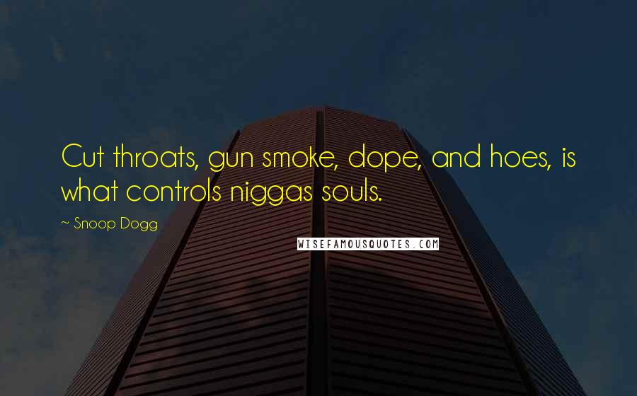 Snoop Dogg Quotes: Cut throats, gun smoke, dope, and hoes, is what controls niggas souls.