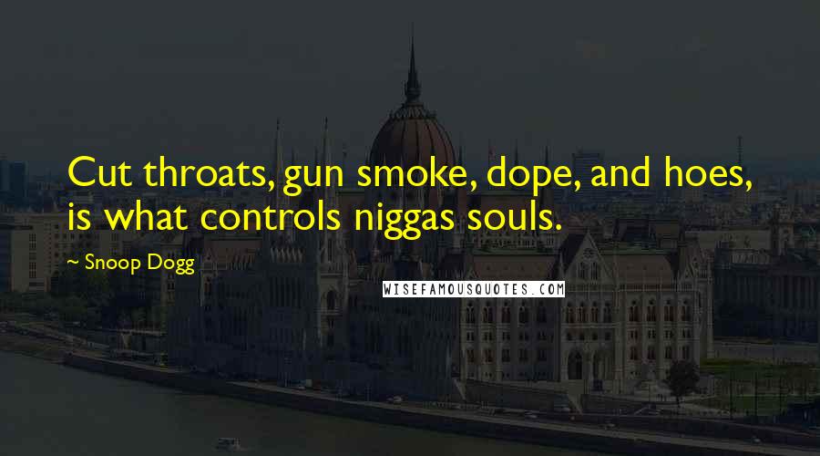 Snoop Dogg Quotes: Cut throats, gun smoke, dope, and hoes, is what controls niggas souls.