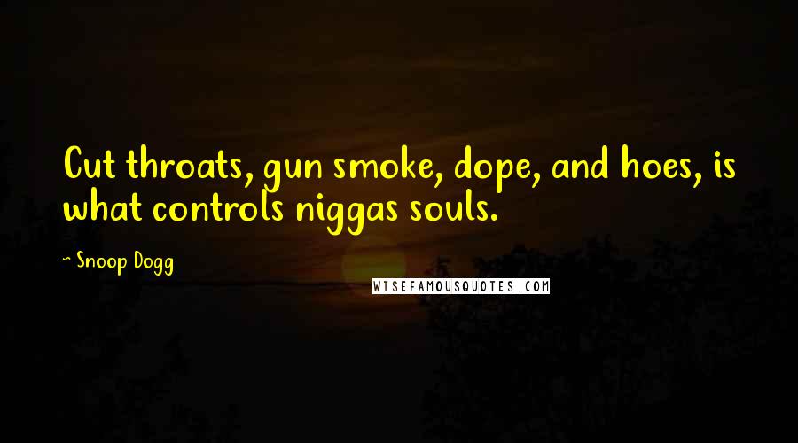 Snoop Dogg Quotes: Cut throats, gun smoke, dope, and hoes, is what controls niggas souls.