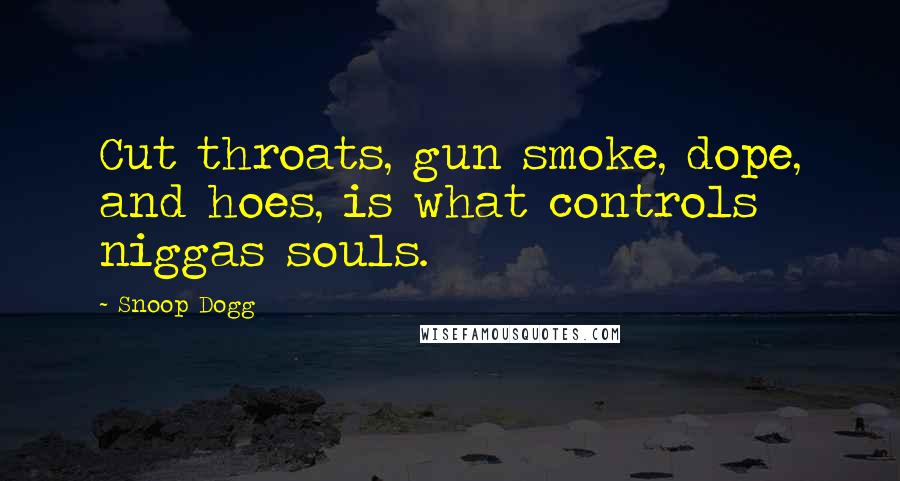 Snoop Dogg Quotes: Cut throats, gun smoke, dope, and hoes, is what controls niggas souls.