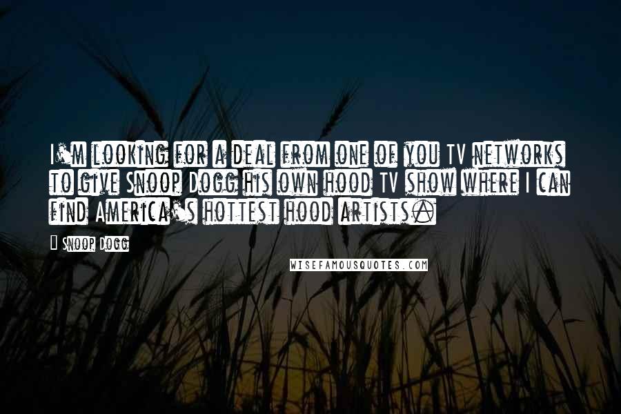 Snoop Dogg Quotes: I'm looking for a deal from one of you TV networks to give Snoop Dogg his own hood TV show where I can find America's hottest hood artists.