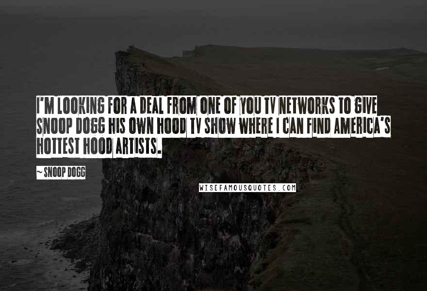 Snoop Dogg Quotes: I'm looking for a deal from one of you TV networks to give Snoop Dogg his own hood TV show where I can find America's hottest hood artists.