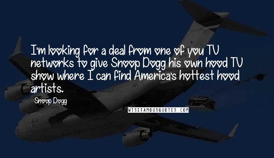 Snoop Dogg Quotes: I'm looking for a deal from one of you TV networks to give Snoop Dogg his own hood TV show where I can find America's hottest hood artists.