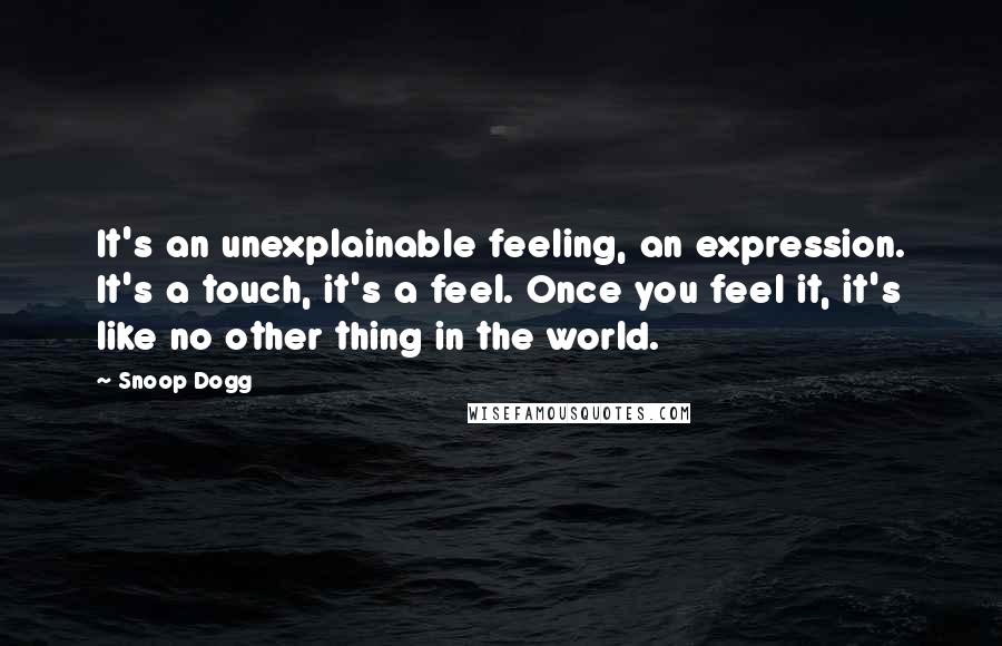 Snoop Dogg Quotes: It's an unexplainable feeling, an expression. It's a touch, it's a feel. Once you feel it, it's like no other thing in the world.