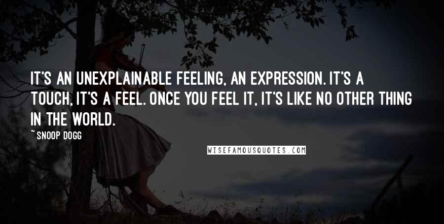 Snoop Dogg Quotes: It's an unexplainable feeling, an expression. It's a touch, it's a feel. Once you feel it, it's like no other thing in the world.