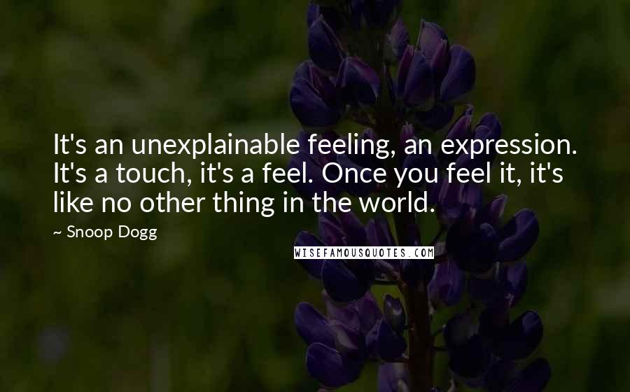 Snoop Dogg Quotes: It's an unexplainable feeling, an expression. It's a touch, it's a feel. Once you feel it, it's like no other thing in the world.