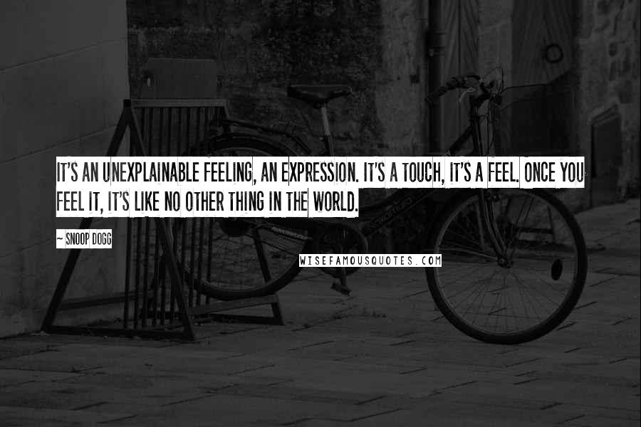 Snoop Dogg Quotes: It's an unexplainable feeling, an expression. It's a touch, it's a feel. Once you feel it, it's like no other thing in the world.