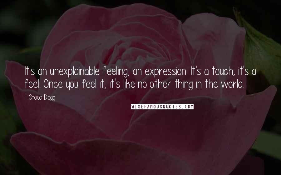 Snoop Dogg Quotes: It's an unexplainable feeling, an expression. It's a touch, it's a feel. Once you feel it, it's like no other thing in the world.