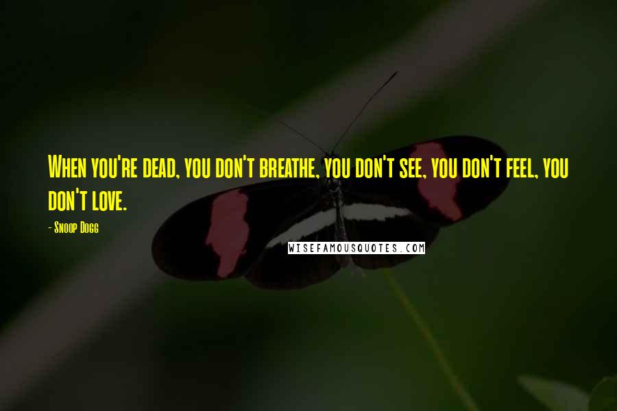 Snoop Dogg Quotes: When you're dead, you don't breathe, you don't see, you don't feel, you don't love.