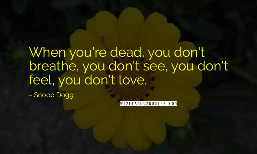 Snoop Dogg Quotes: When you're dead, you don't breathe, you don't see, you don't feel, you don't love.