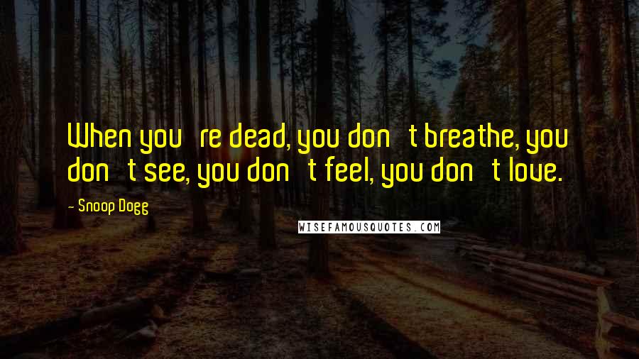 Snoop Dogg Quotes: When you're dead, you don't breathe, you don't see, you don't feel, you don't love.