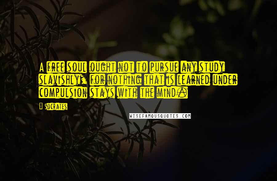 Socrates Quotes: A free soul ought not to pursue any study slavishly, for nothing that is learned under compulsion stays with the mind.