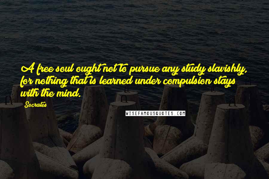 Socrates Quotes: A free soul ought not to pursue any study slavishly, for nothing that is learned under compulsion stays with the mind.