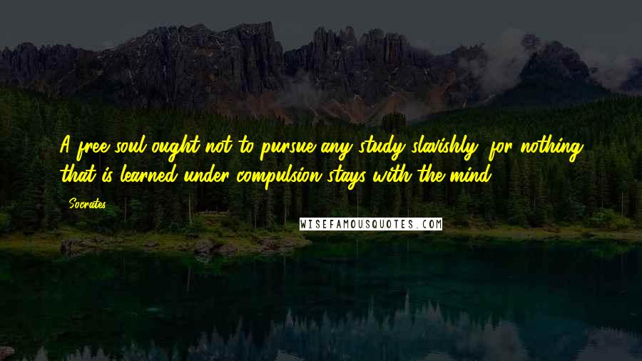 Socrates Quotes: A free soul ought not to pursue any study slavishly, for nothing that is learned under compulsion stays with the mind.