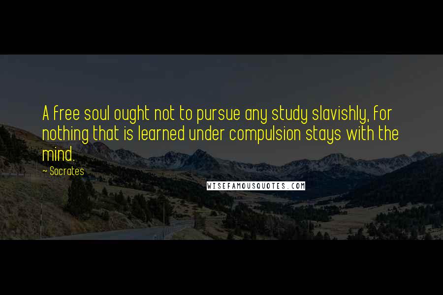 Socrates Quotes: A free soul ought not to pursue any study slavishly, for nothing that is learned under compulsion stays with the mind.