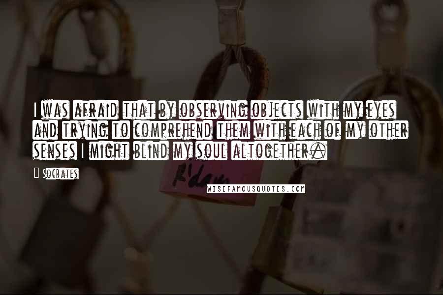Socrates Quotes: I was afraid that by observing objects with my eyes and trying to comprehend them with each of my other senses I might blind my soul altogether.